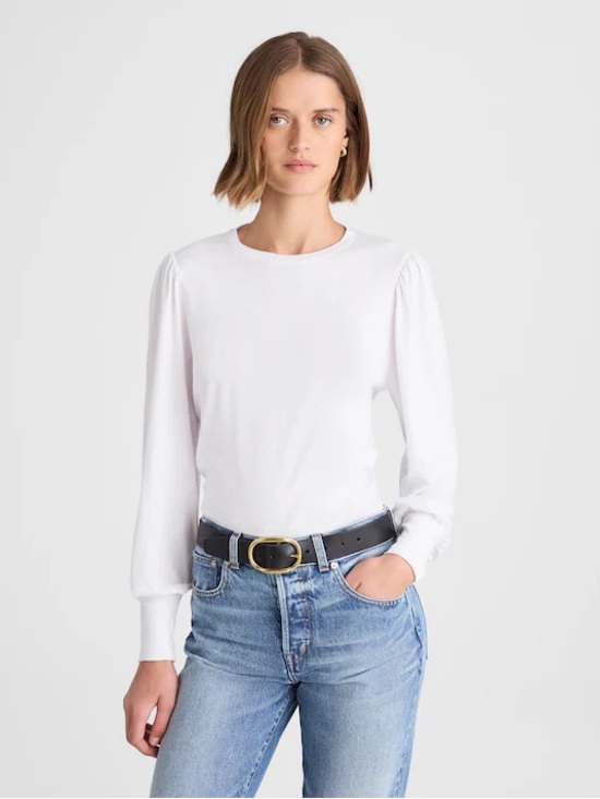 Madewell Tops - Madewell White Puff Sleeve Long Sleeve Tee 100% Cotton Size Medium